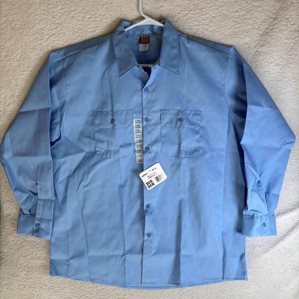 Vintage Big Ben Work Shirt Mens XL Blue Long Sleeve Made In USA Pockets NEW NOS
